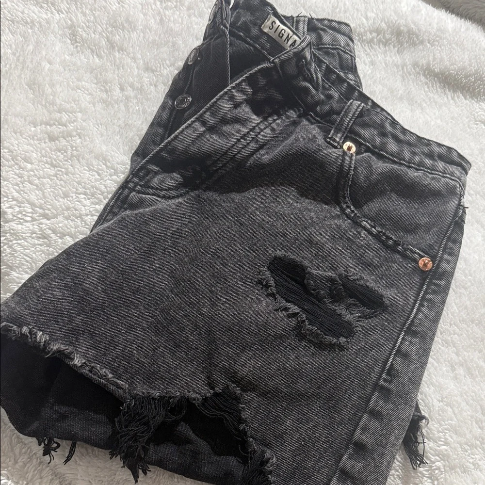 Black Distressed Denim Shorts